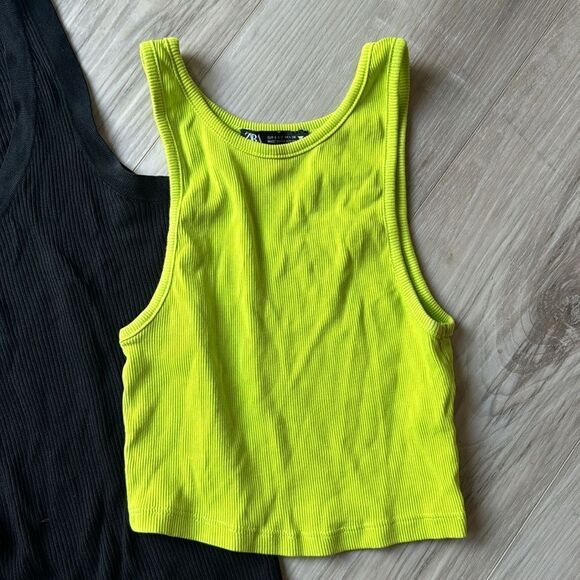 Zara Cropped Tank Top 3 Pack Bundle, Black, Pink, Neon Ribbed Size S Small - Picture 3 of 7